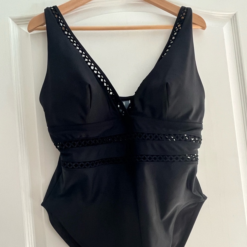 Swimsuits For All Black Lattice Plunge Onepiece